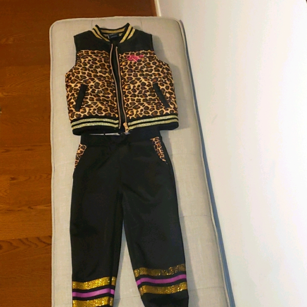 Leopard Print Puff Vest & Sweat Pants- Size 3T